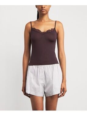 SKIMS Lace-Trim Cami in Dark Brown